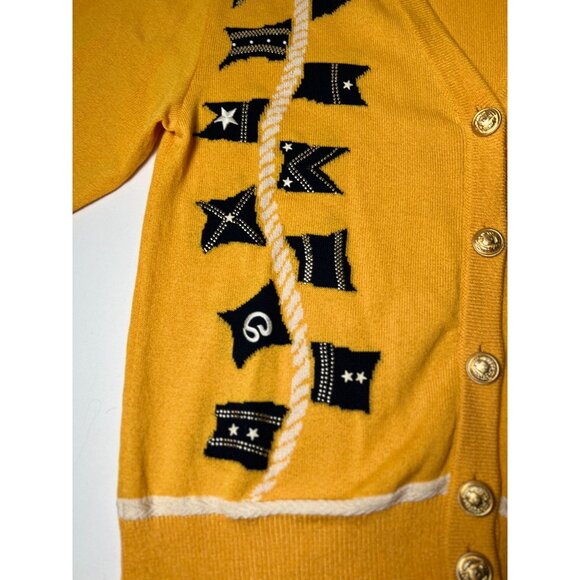 St John Collection by Marie Gray Yellow Nautical Flag Knit Cardigan Sweater S - Picture 8 of 13